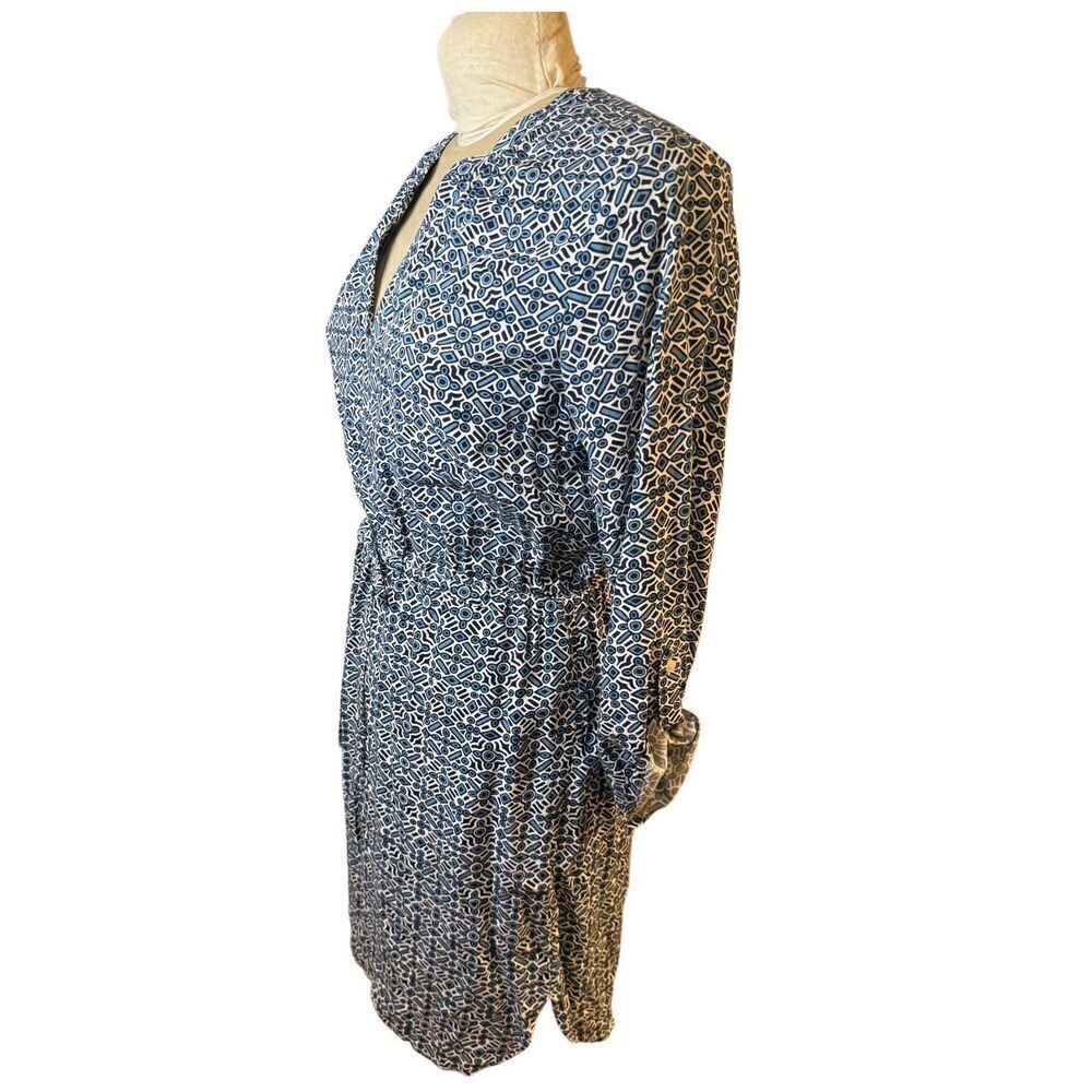 LOFT Geometric Print Dress Roll Tab Slvs Set In Waist Sz. S Cool Breathable Ligh - Picture 5 of 10